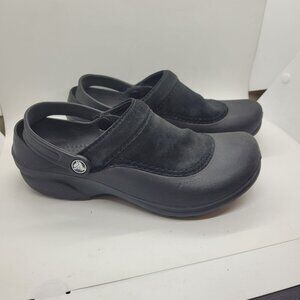 Black Crocs Work Bistro Vent Clogs 9 SUEDE Slip-Resistant Soles Adj Strap Medic